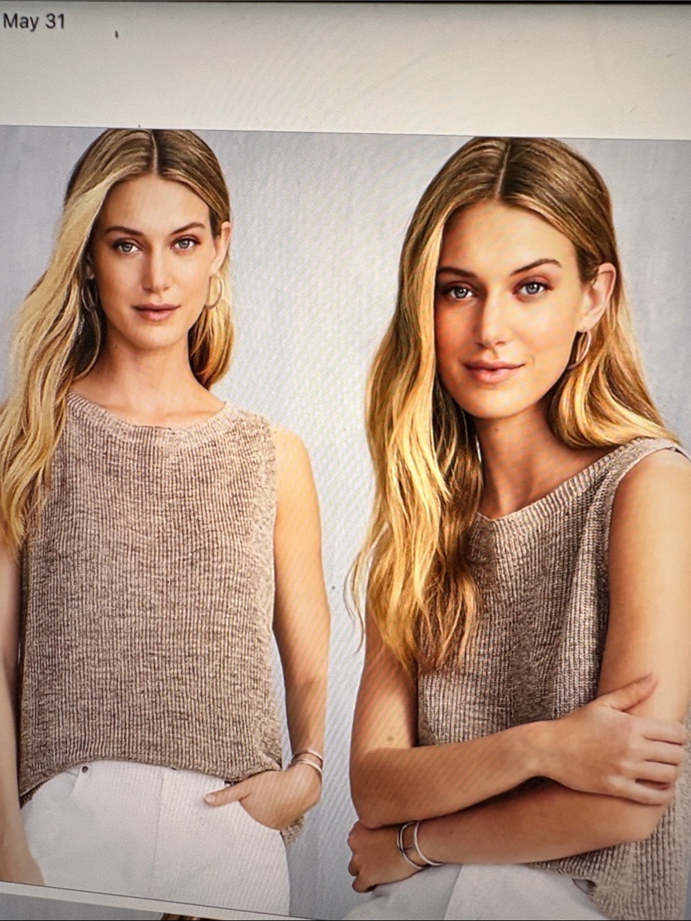 Eileen Fisher Organic Linen Melange Sleeveless Sweater L